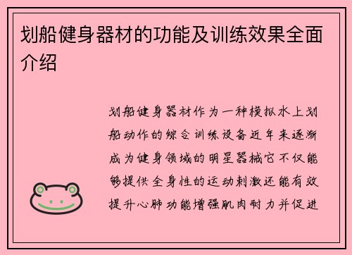 划船健身器材的功能及训练效果全面介绍